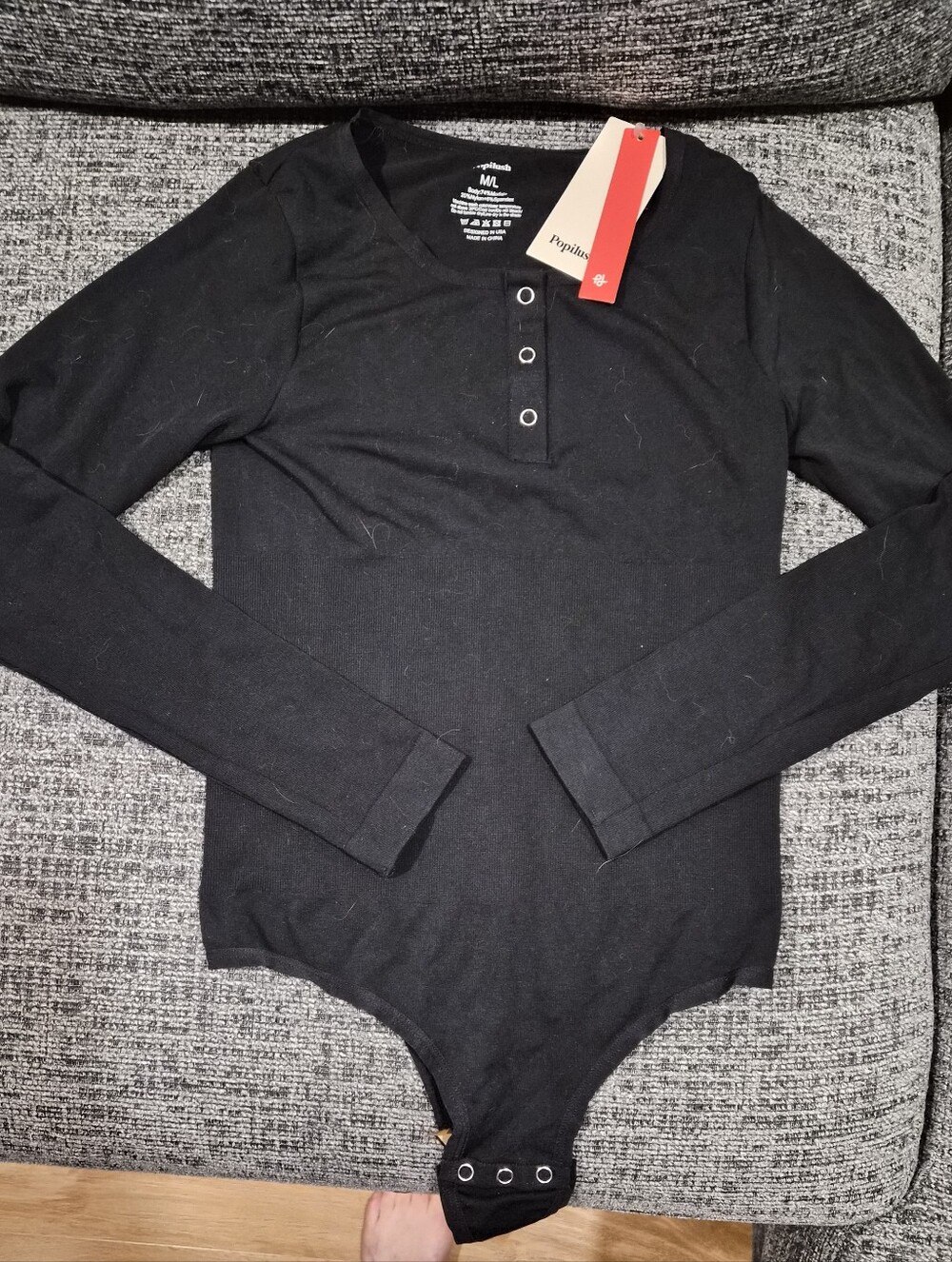 Popilush NWT Black Long-Sleeve Henley Bodysuit
